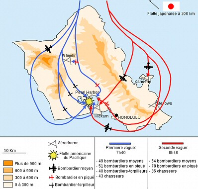 Schéma de l'attaque japonaise sur Pearl Harbor